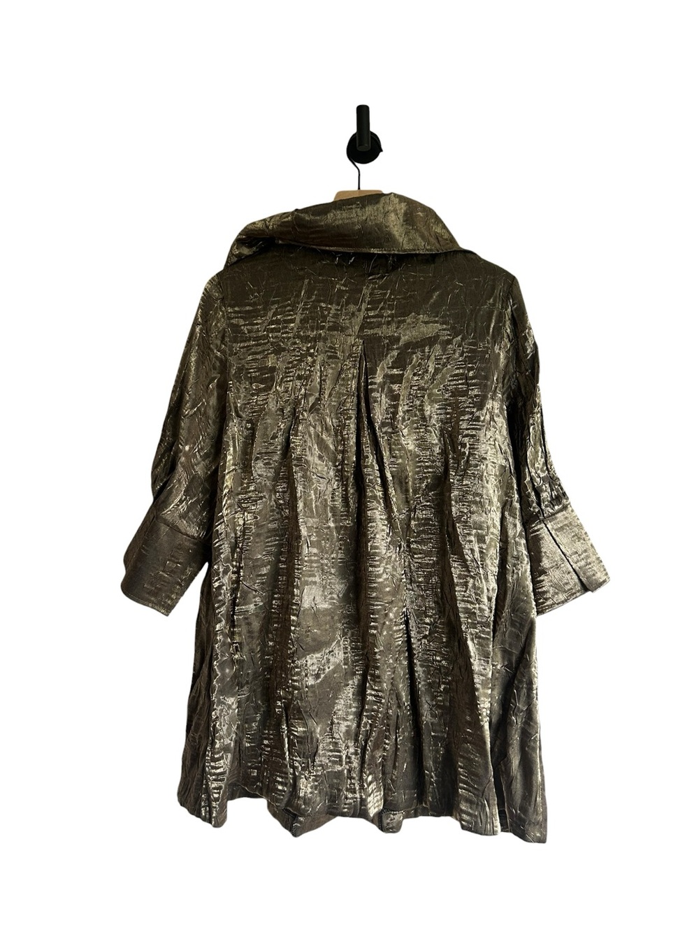 Damee Bronze Gold Ruffle Neck Swing Jacket Size Medium - Picture 5 of 6